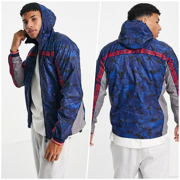 Superdry | Men | Hawk Color Block Cagoule Royal Camo Hooded Jacket | Size Small - Picture 15 of 16